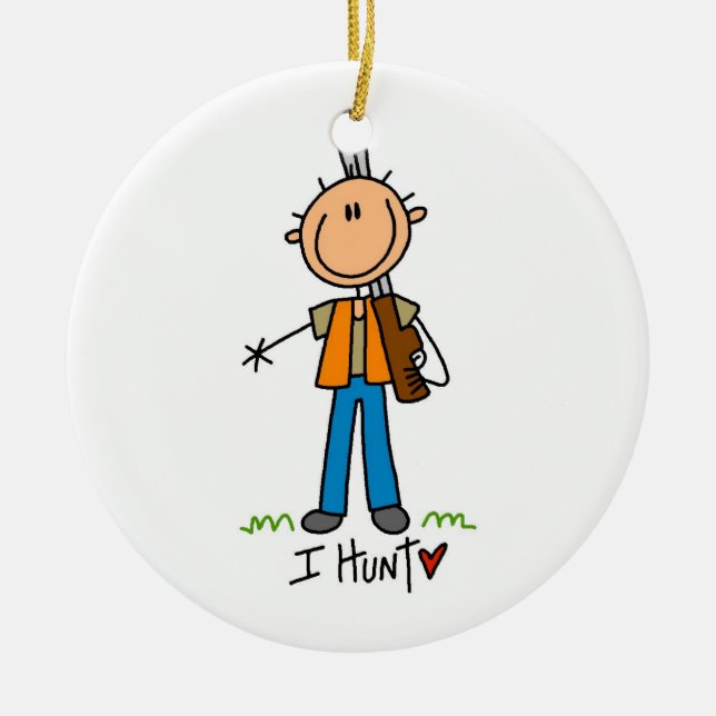 Stick Figure Hunter Ceramic Tree Decoration (Front)