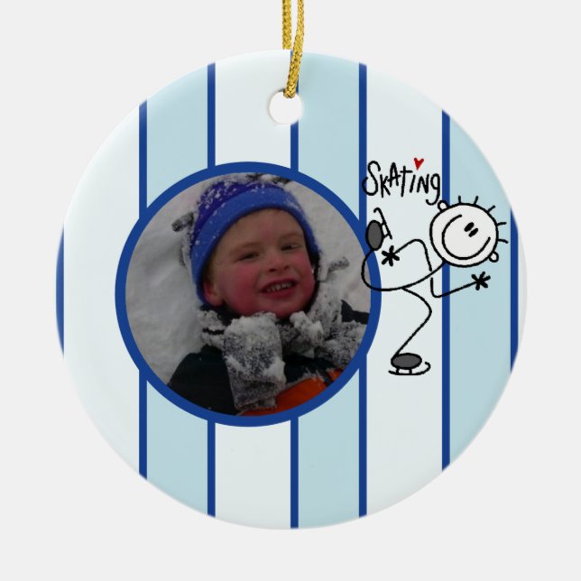 Stick Figure Ice Skating Photo Ornament (Front)