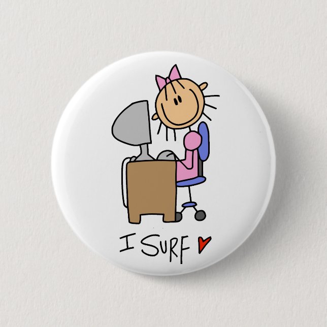 Stick Figure Internet Surfer 6 Cm Round Badge (Front)