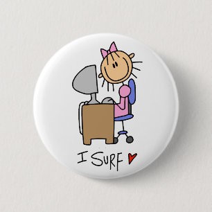 Stick Figure Internet Surfer 6 Cm Round Badge
