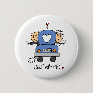 Stick Figure Just Married 6 Cm Round Badge