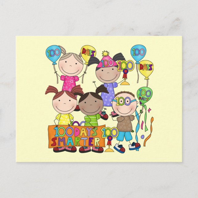 Stick Figure Kids 100 Days Smarter Postcard (Front)