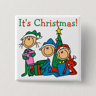 Stick Figure Kids It's Christmas Tshirts and Gifts 15 Cm Square Badge