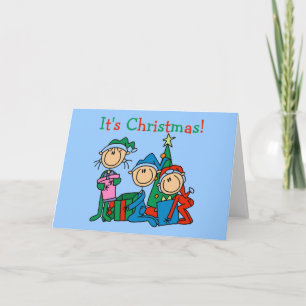 Stick Figure Kids It's Christmas Tshirts and Gifts Holiday Card
