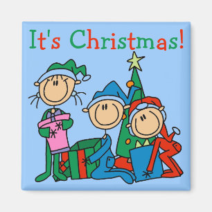 Stick Figure Kids It's Christmas Tshirts and Gifts Magnet