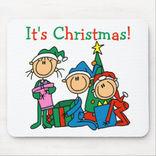Stick Figure Kids It's Christmas Tshirts and Gifts Mouse Pad