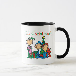 Stick Figure Kids It's Christmas Tshirts and Gifts Mug