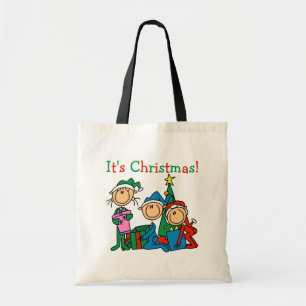 Stick Figure Kids It's Christmas Tshirts and Gifts Tote Bag