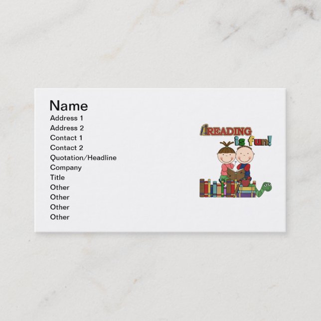 Stick Figure Kids Reading is Fun Business Card (Front)