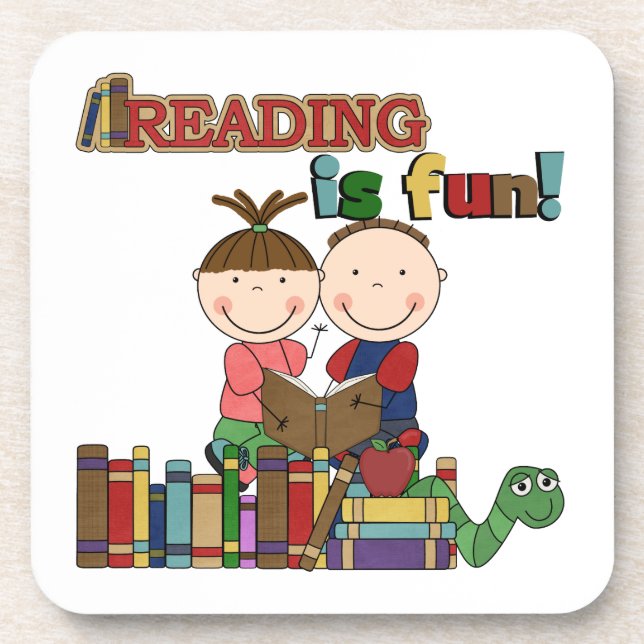 Stick Figure Kids Reading is Fun Coaster (Front)
