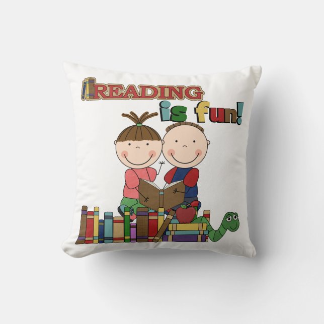 Stick Figure Kids Reading is Fun Cushion (Front)