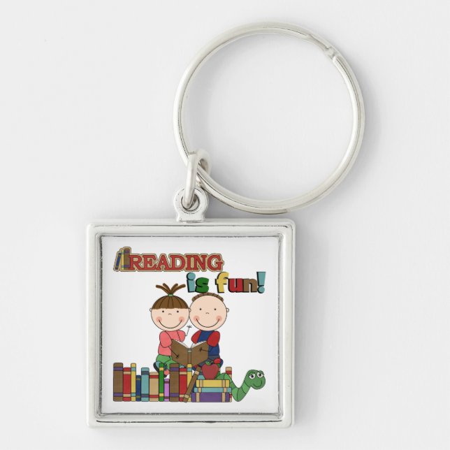 Stick Figure Kids Reading is Fun Key Ring (Front)