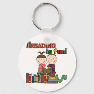 Stick Figure Kids Reading is Fun Key Ring