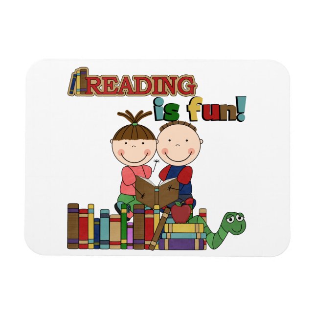 Stick Figure Kids Reading is Fun Magnet (Horizontal)