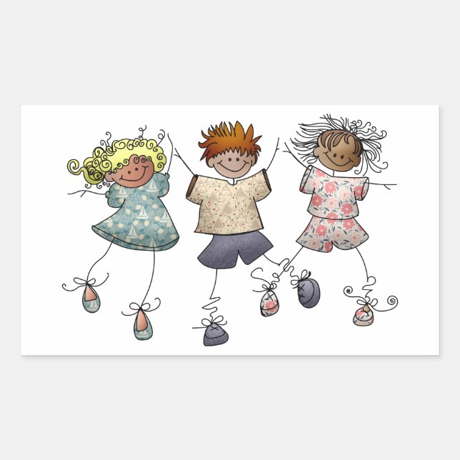Stick Figure Kids Rectangular Sticker (Front)