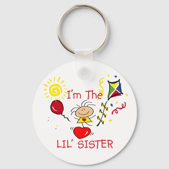 Stick Figure Little Sister Girl Key Ring (Front)