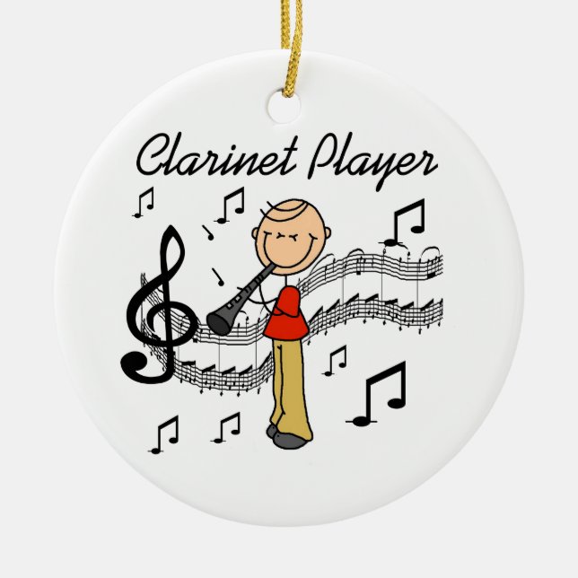 Stick Figure Male Clarinet Player Tshirts and Gift Ceramic Tree Decoration (Front)