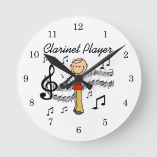 Stick Figure Male Clarinet Player Tshirts and Gift Round Clock