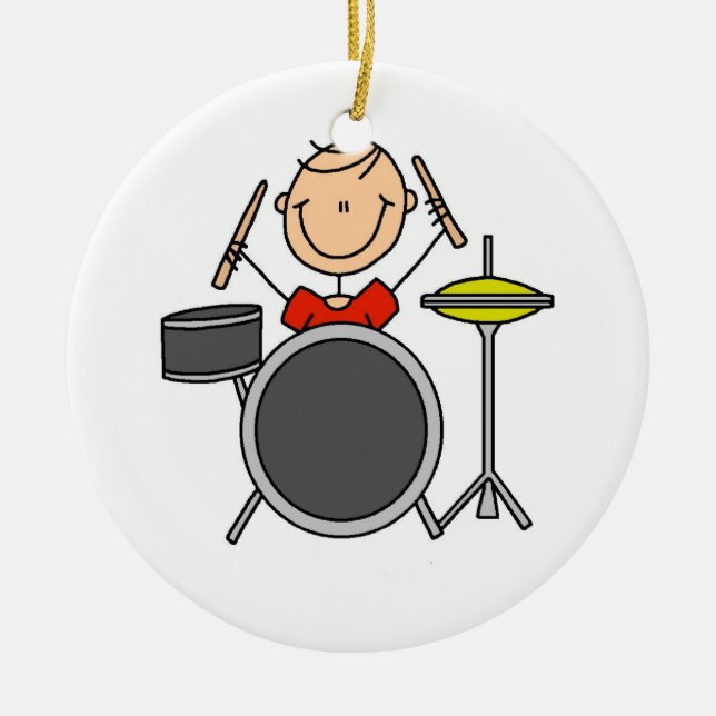 Stick Figure Male Drummer T-shirts and Gifts Ceramic Ornament (Front)