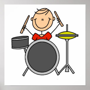 Stick Figure Male Drummer T-shirts and Gifts Poster