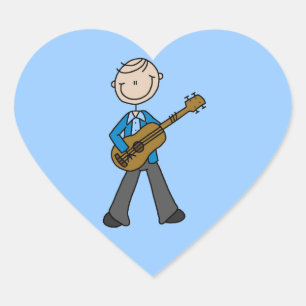 Stick Figure Male Guitar Player T-shirts and Gifts Heart Sticker