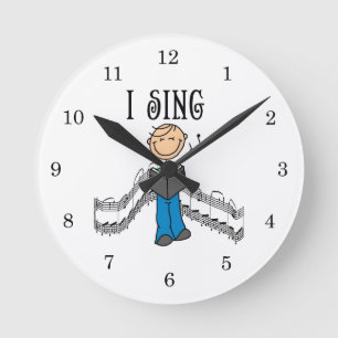 Stick Figure Male I Sing T-shirts and Gifts Round Clock