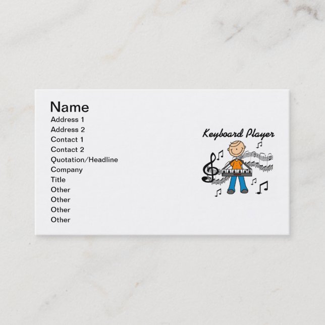 Stick Figure Male Keyboard Player Gifts Business Card (Front)
