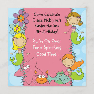 Stick Figure Mermaid Custom Birthday Invitation