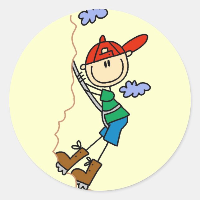 Stick Figure Mountain Climbing Tshirts and Gifts Classic Round Sticker (Front)