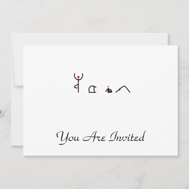 Stick figure of yoga poses spelling YOGA. Invitation (Front)
