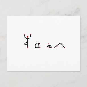 Stick figure of yoga poses spelling YOGA. Postcard