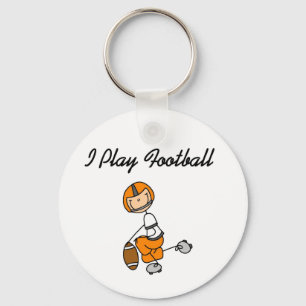 Stick Figure Orange I Play Football Key Ring