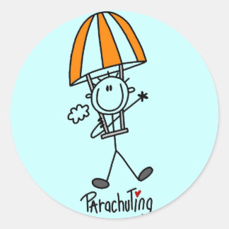 Stick Figure Parachuting T-shirts and Gifts Classic Round Sticker