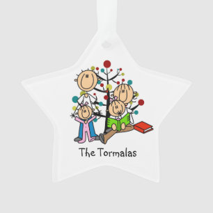 Stick Figure Parents, 2 Girls Holiday Ornament