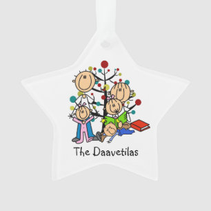 Stick Figure Parents, 3 Kids Acrylic Ornament