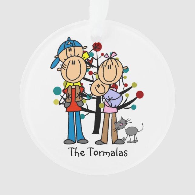 Stick Figure Parents, Boy, Baby Ornament (Front)
