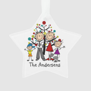 Stick Figure Parents Boy Girl Cat Acrylic Ornament
