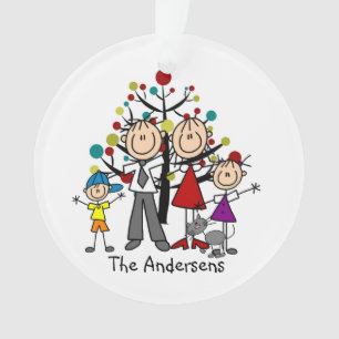 Stick Figure Parents Boy Girl Cat Acrylic Ornament