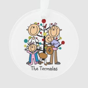 Stick Figure Parents, Girl, Baby, Dog Ornament