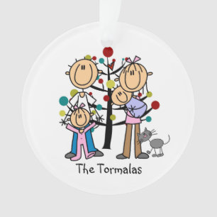 Stick Figure Parents, Girl, Baby, Dog Ornament