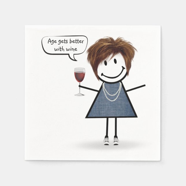Stick Figure Party Girl with Red Wine  Napkin (Front)