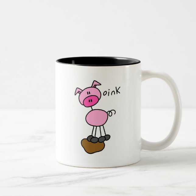 Stick Figure Pig Tshirts and Gifts Two-Tone Coffee Mug (Right)