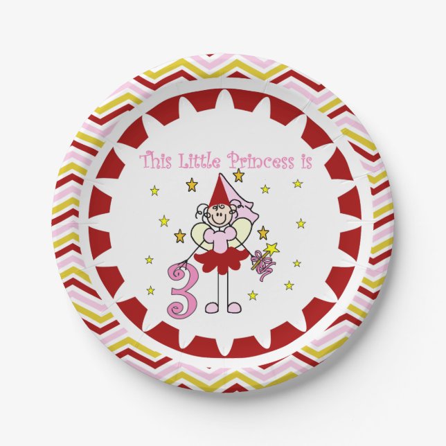 Stick Figure Princess 3rd Birthday Paper Plates (Front)