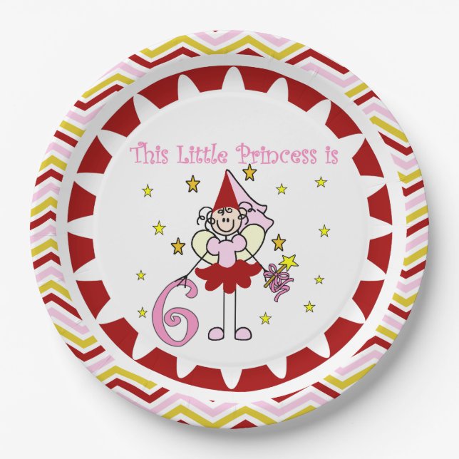 Stick Figure Princess 6th Birthday Paper Plates (Front)