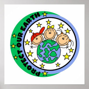 Stick Figure Protect Our Earth T-shirts and Gifts Poster