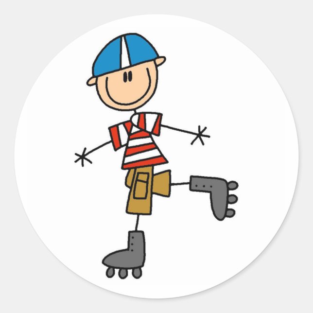 Stick Figure Roller Skating Classic Round Sticker (Front)