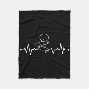 Stick Figure Skateboarder Funny Skateboarding Hear Fleece Blanket