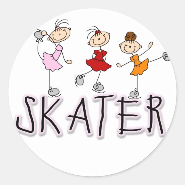 Stick Figure Skater Tshirts and Gifts Classic Round Sticker (Front)