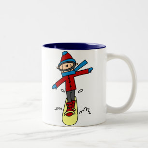 Stick Figure Snowboarding Two-Tone Coffee Mug