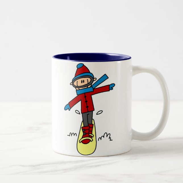 Stick Figure Snowboarding Two-Tone Coffee Mug (Right)